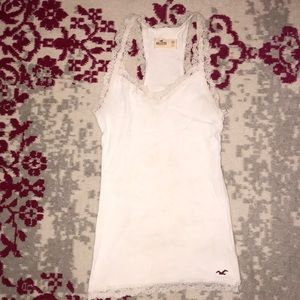 White Hollister lace trim razorback tank top